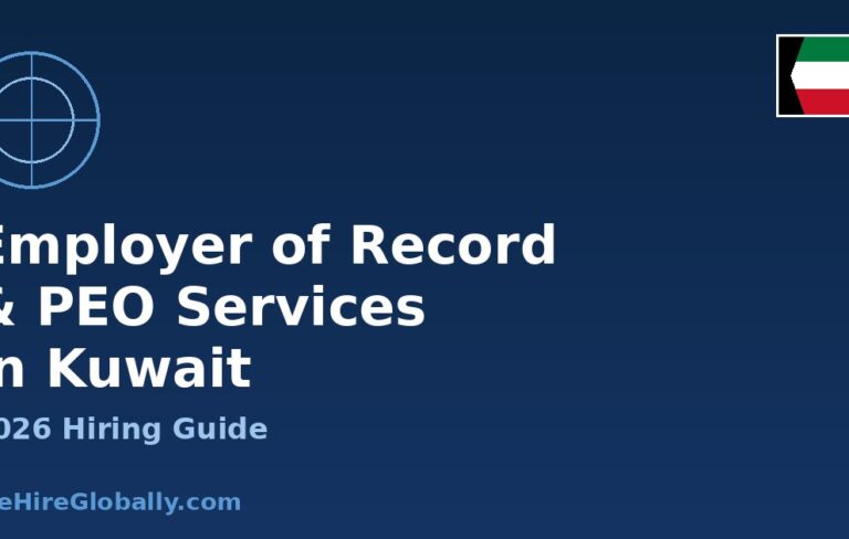 Employer of Record and PEO services in Kuwait &mdash; 2026 hiring guide cover image with Kuwait flag badge