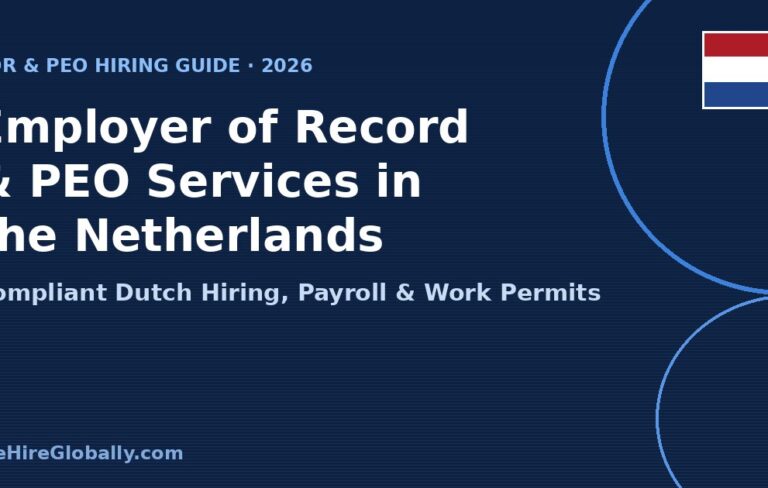 Employer of Record and PEO services in the Netherlands 2026 hiring guide, with Dutch flag badge Employer of Record and PEO services in the Netherlands 2026 hiring guide, with Dutch flag badge