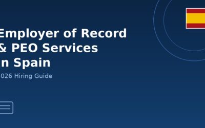Employer of Record and PEO services in Spain — 2026 hiring guide cover with Spain flag