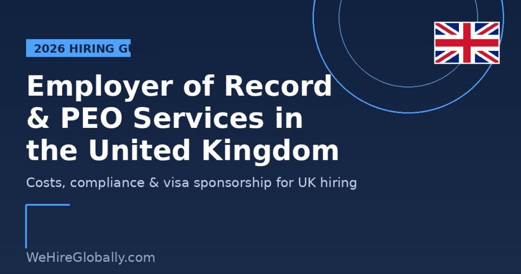 Employer of Record and PEO services in the United Kingdom &mdash; 2026 hiring guide cover with UK flag badge