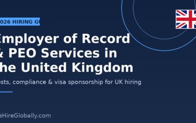 Employer of Record and PEO services in the United Kingdom — 2026 hiring guide cover with UK flag badge
