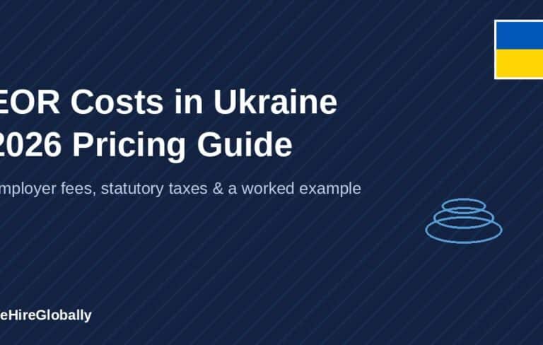 Ukraine flag badge on a navy cover graphic titled EOR Costs in Ukraine 2026 Pricing Guide