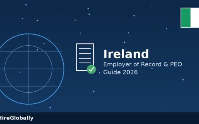 Ireland Employer of Record and PEO hiring guide cover image with Irish flag badge