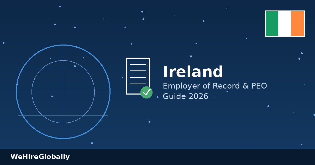 Ireland Employer of Record and PEO hiring guide cover image with Irish flag badge