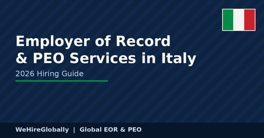 Employer of Record and PEO services in Italy 2026 hiring guide cover image with Italian flag