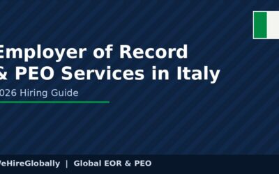 Employer of Record and PEO services in Italy 2026 hiring guide cover image with Italian flag