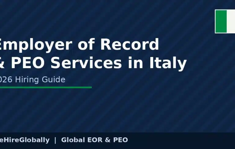 Employer of Record and PEO services in Italy 2026 hiring guide cover image with Italian flag