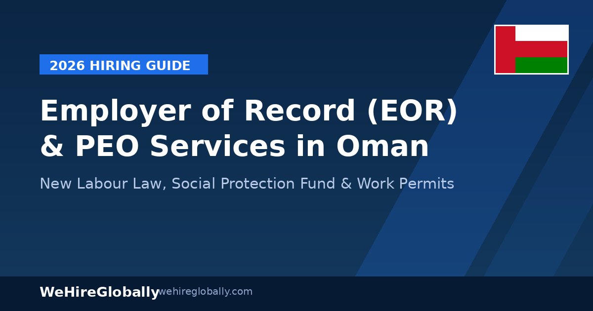 Employer of Record and PEO services in Oman 2026 hiring guide cover image with Oman flag